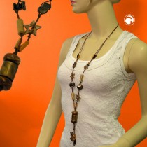 Collier Halskette braun-ocker-gold-altmessing 100cm