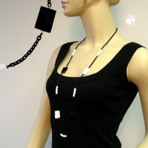 Collier Halskette schwarz-weiß Ankerkette 95cm