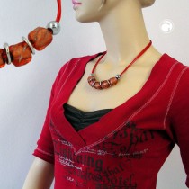 Collier Halskette Steinperle apricot-silbergrau 50cm