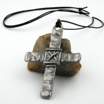 Halskette Zinn großes Kreuz mit X 110cm