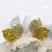 Ohrring Blätter beige-oliv glänzend Gold