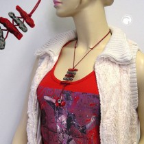 Halskette Kunststoff-Koralle rot-altsilber 80cm
