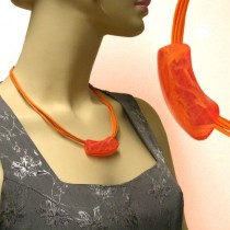 Collier Halskette Rohr flach orange-marmoriert 50cm