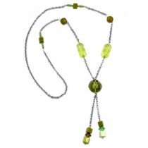 Collier Halskette Facettenperle oliv Ankerkette 90cm