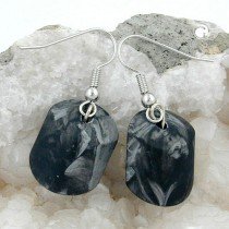 Ohrhaken Schrägperle silbergrau-schwarz