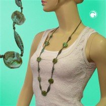 Collier Halskette oliv-türkis-marmoriert glänzend 95cm