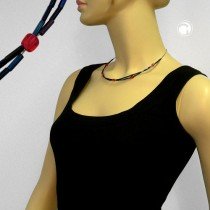 Collier Halskette Glasperle blau-AB rot Draht 45cm