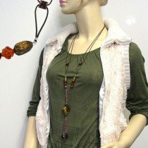 Halskette Scheibe tigerbraun-kupfer 90cm