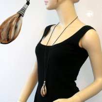 Halskette Tropfen beige-braun-marmoriert 100cm