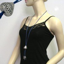 Collier Halskette Kegel 4x Rautenperle altsilber 100cm