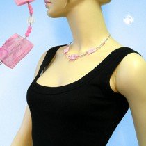 Collier Halskette Viereck gewellt rosa-marmoriert 45cm