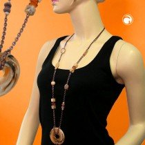 Collier Halskette Ring beige-braun kupferfarben 95cm