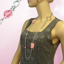 Collier Halskette Weitpanzer hellgrau-matt rosa 95cm