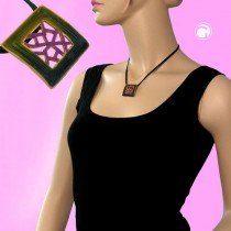 Collier Halskette Viereck grün-lila-gold Email 42cm
