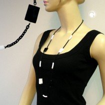 Collier Halskette schwarz-weiß Ankerkette 95cm