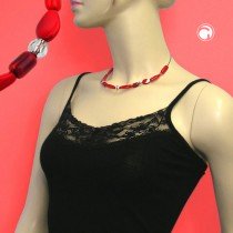 Halskette Glasperle rot-geflammt Draht 42cm
