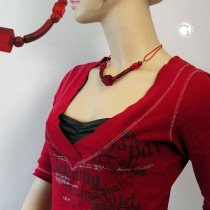 Halskette Würfel und Rillenolive rot 45cm