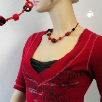 Halskette Kiesel rot-schwarz Kordel 45cm