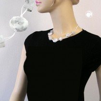 Halskette 3x Scheibe weiß-grau-marmoriert 45cm