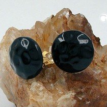 Ohrring rund schwarz-glänzend gehämmert