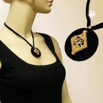 Collier Halskette Scheibe samt-schwarz 45cm