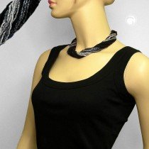 Collier Halskette Rocaille-Glas schwarz-silber 45cm