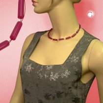 Collier Halskette Walze rot seide Draht 42cm