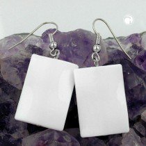 Ohrhaken Viereck gewellt weiß-glänzend