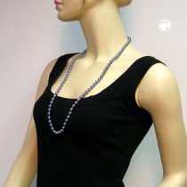 Collier Halskette Glasperle geknotet anthrazit 78cm