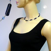 Collier Halskette mit Walzen blau-lapiz Draht 42cm