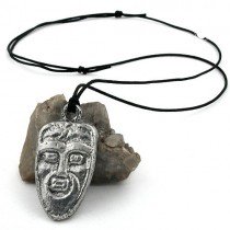 Halskette Anhänger Zinn Maske 100cm