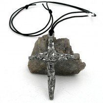 Halskette Anhänger Zinn Dornenkreuz 100cm