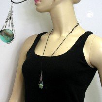 Halskette Anhänger Zinn grünton 100cm