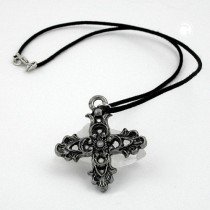 Halskette Anhänger Zinn Kreuz filigran 45cm
