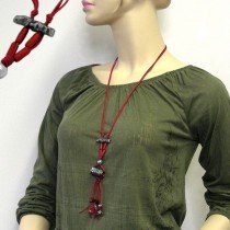 Halskette Netzperle altsilber-rot 80cm