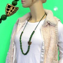 Collier Halskette dunkelgrün grün-marmoriert 90cm