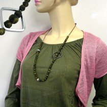 Collier Halskette Perle barock oliv Viereck chrom 90cm