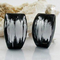 Ohrring Trapez schwarz-silber strich