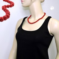 Collier Halskette Perlen 10mm rot-schwarz-glänzend 50cm
