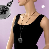 Collier Halskette Platte mit Enzian altsilber 100cm