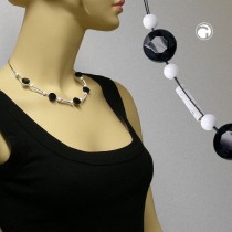 Collier Halskette Schliff-Linse schwarz weiß 45cm