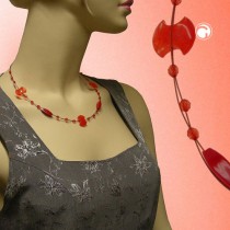 Halskette kleine Scheiben rot-marmoriert 45cm