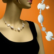 Halskette Scheibe weiß-antik Perle weiß 45cm