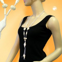 Collier Halskette Blatt elfenbein-matt weiß 100cm