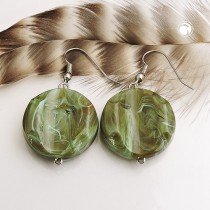 Ohrhaken Scheibe graviert oliv-türkis