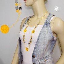 Halskette Krokoperle gelb altsilber 90cm