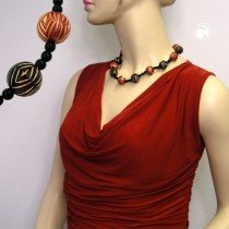 Halskette Gravurperlen schwarz-rot-gold 50cm