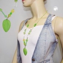 Halskette Blatt mintgrün Perlen hellgrün 80cm