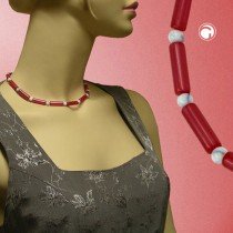 Collier Halskette Walze seide-rot Perle weiß 42cm