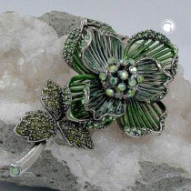 Brosche Strass-Blume grünton